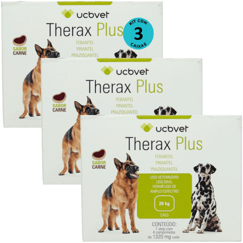 Therax Plus 1320mg Com 4 comprimidos Vermífugo UCBVET Kit Com 3